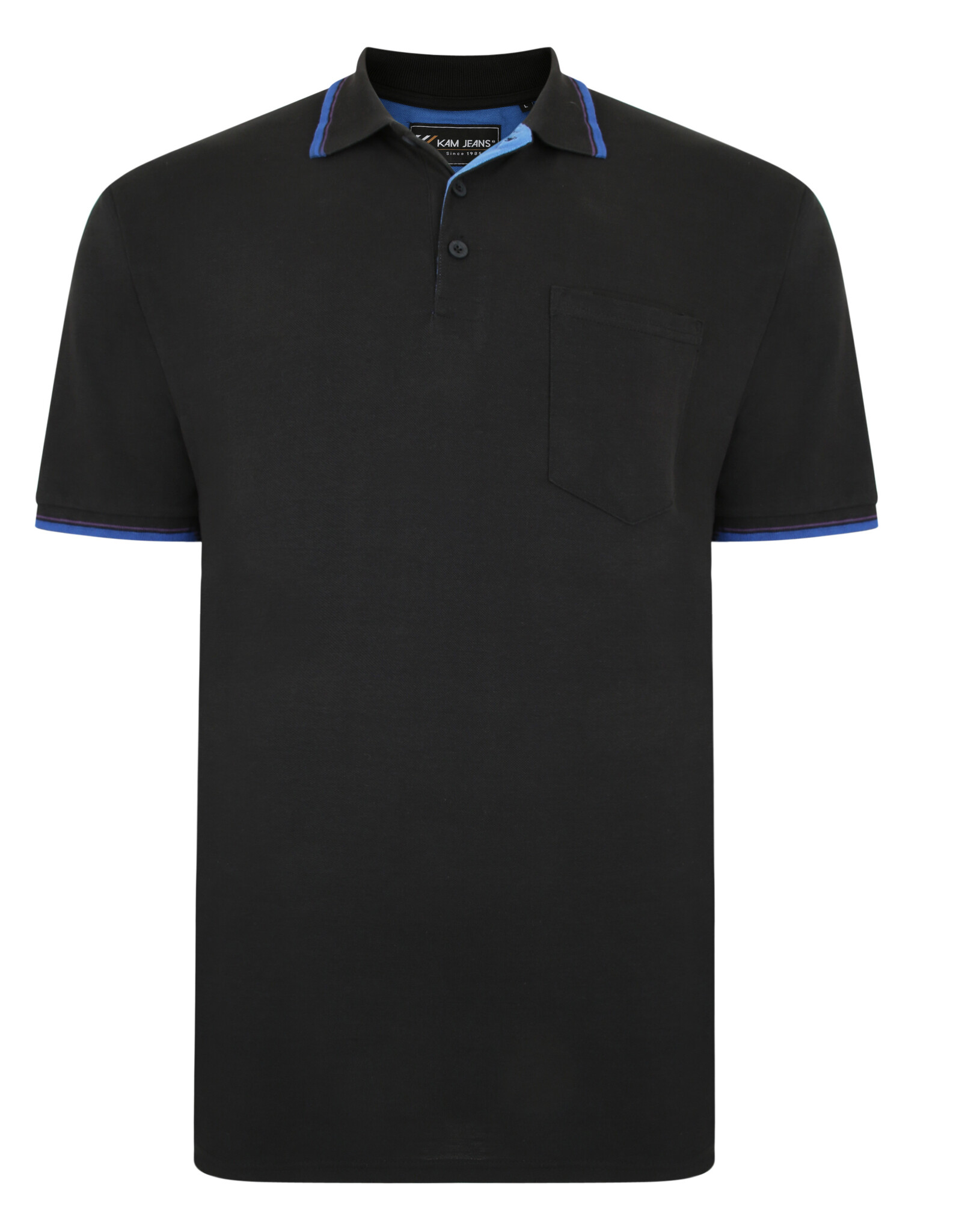 Kam Jeans Casual POLOSHIRT met borstzak zwart met blauw accent