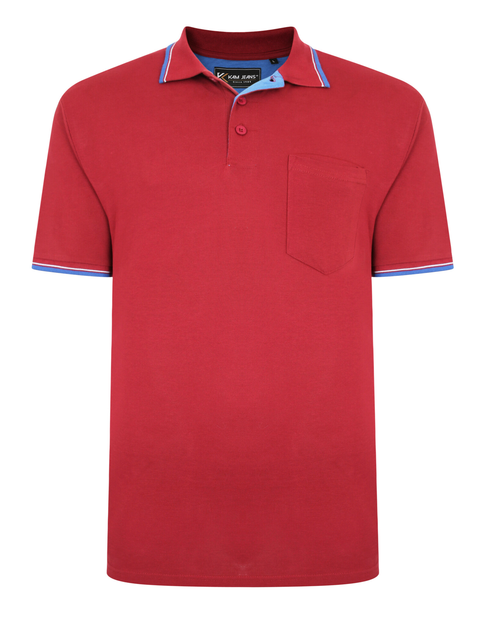 Kam Jeans Casual POLOSHIRT met borstzak bordeaux met blauw accent