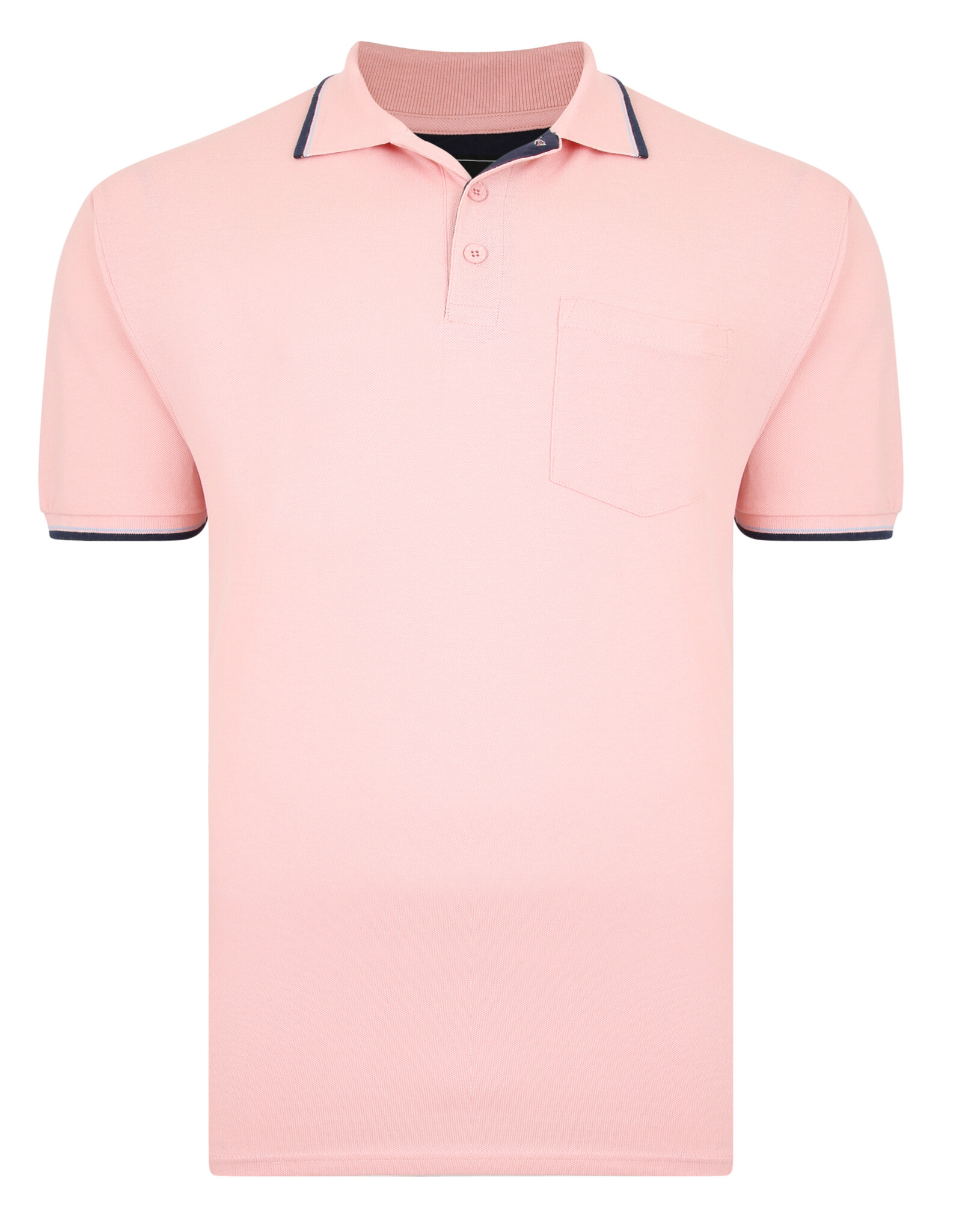 Kam Jeans Casual POLOSHIRT met borstzak roze met zwart accent