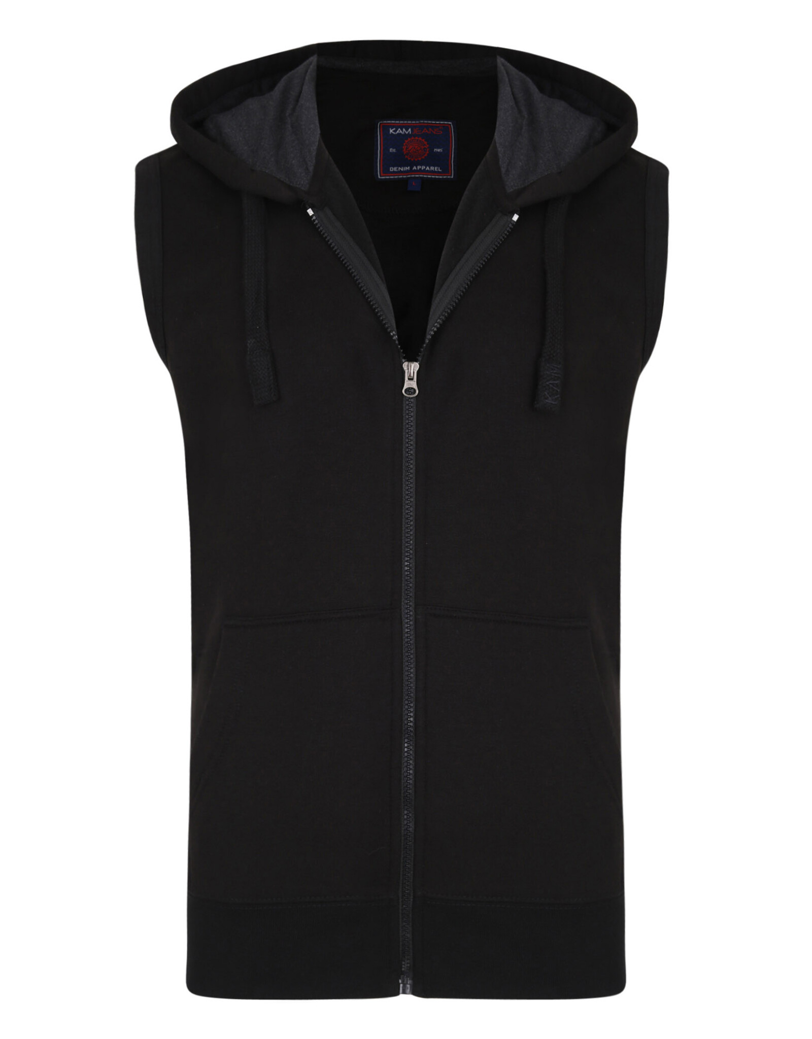 Kam Jeans Mouwloze zip thru  hoodie - zwart
