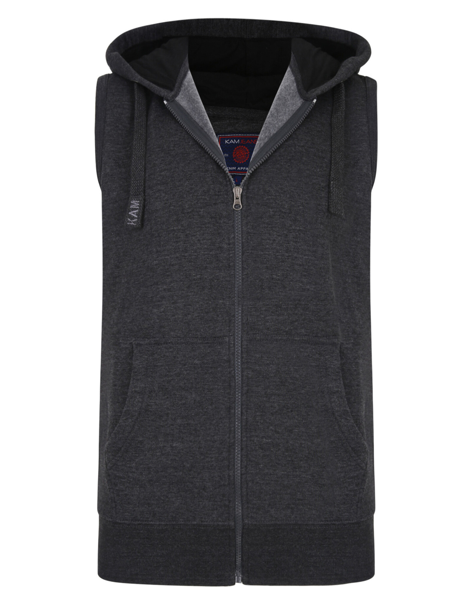 Kam Jeans Mouwloze zip thru  hoodie - antraciet