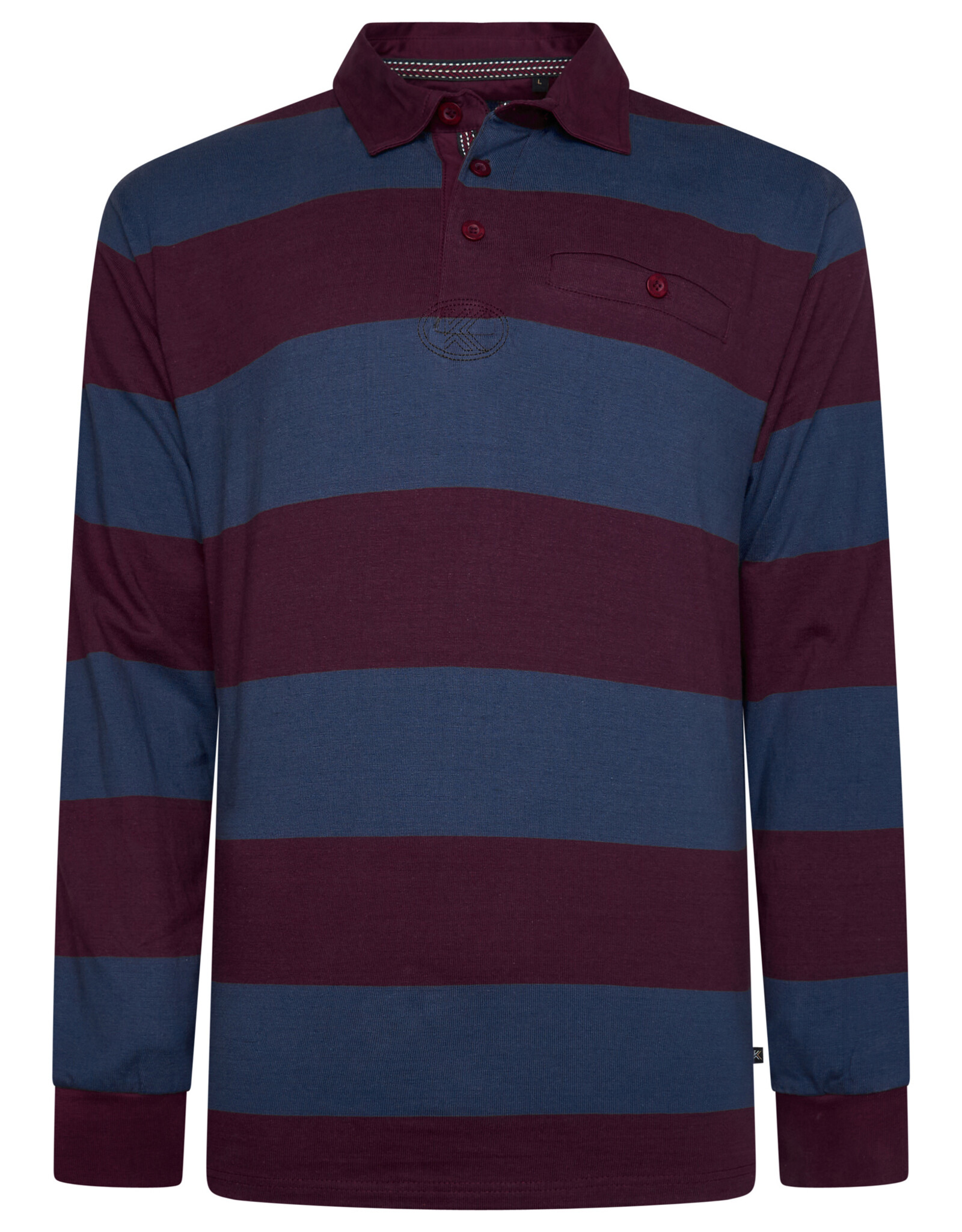 Kam Jeans Gestreepte rugby polo indigo/bordeaux lange mouw