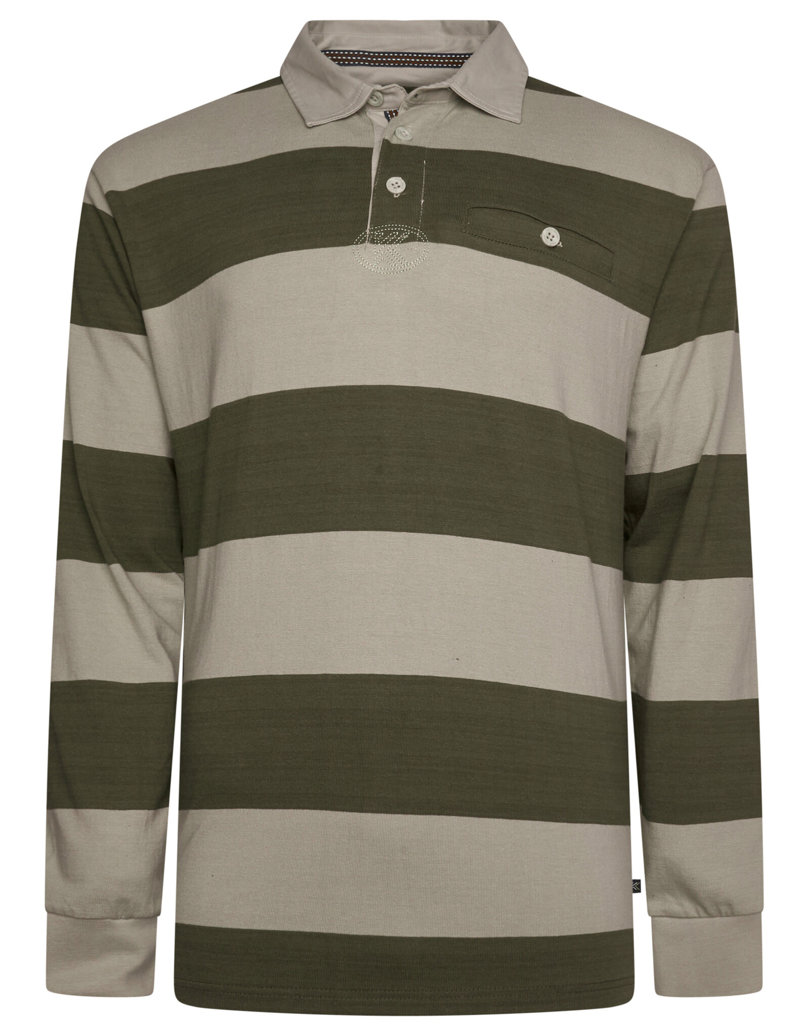 Kam Jeans Gestreepte rugby polo olijf groen/stone lange mouw