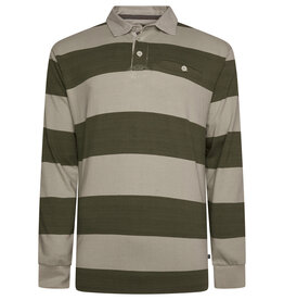 Kam Jeans Gestreepte rugby polo olijf groen/stone lange mouw