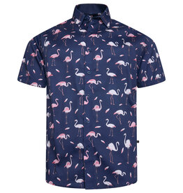 Kam Jeans Overhemd  met korte mouwen flamingo print