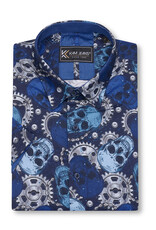 Kam Jeans Overhemd  met korte mouwen skull & tandwielen print