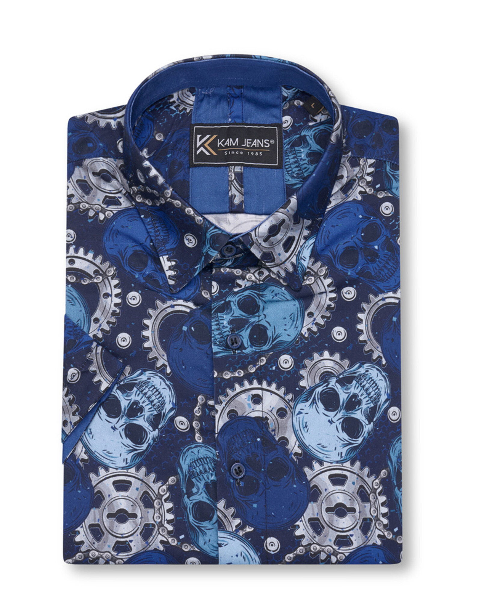 Kam Jeans Overhemd  met korte mouwen skull & tandwielen print