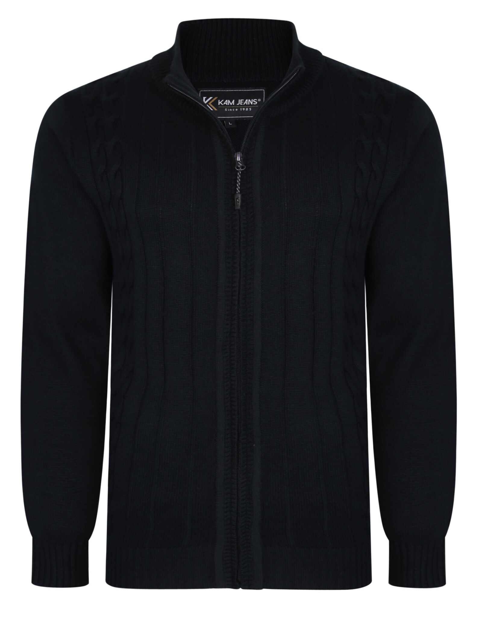 Kam Jeans Vest  met kabelpatroon -  Zwart winterversie