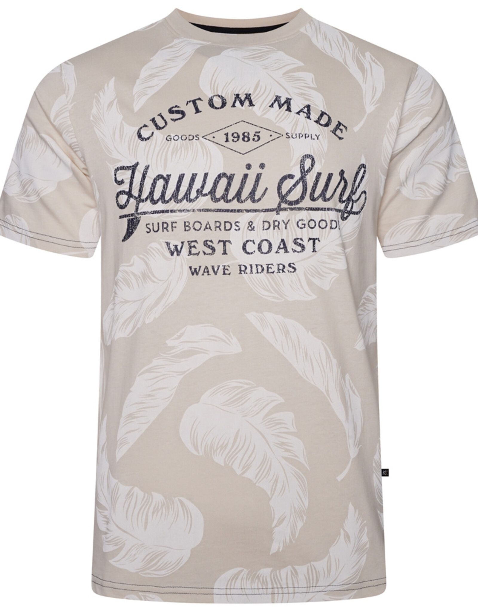 Kam Jeans SALE 4XL T-SHIRT met print 'Hawai Surf Leaf’ – stone
