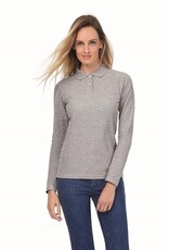 B&C SALE 3XL POLOSHIRT dames lange mouw zwart