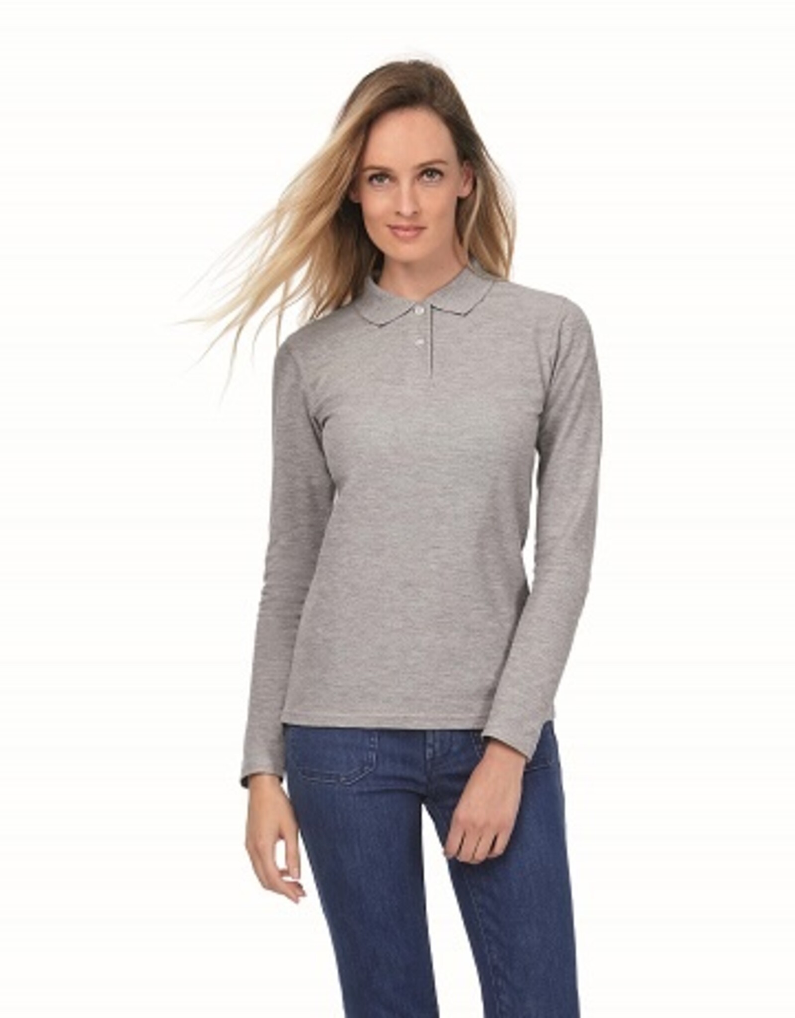 B&C SALE 3XL POLOSHIRT dames lange mouw zwart