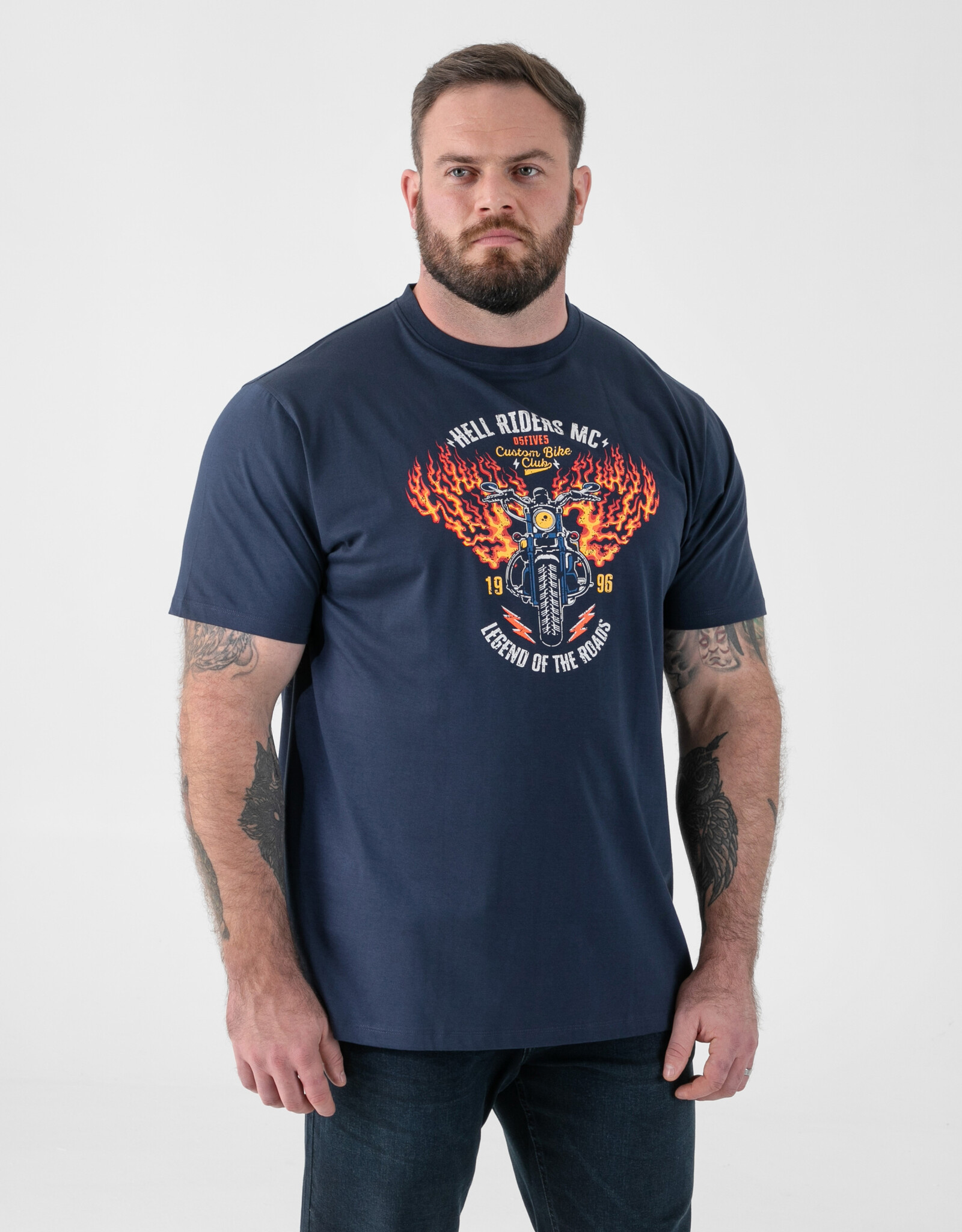 D-555 T-SHIRT HOCKNEY-D555 Motorbike met vlam vleugels Printed Crew Neck