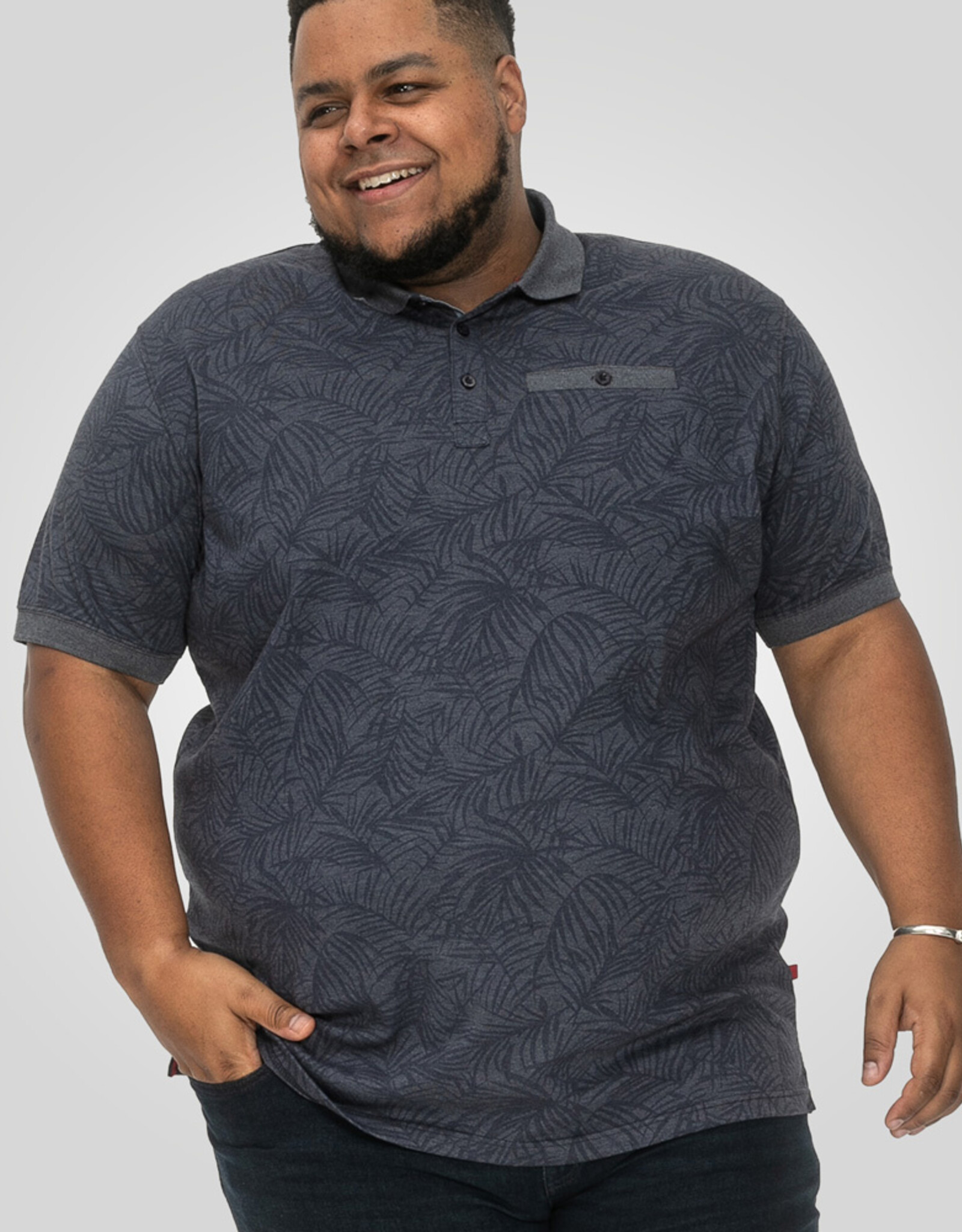 D-555 POLOUTTOXETER-D555 Aop Leaf Print korte mouw