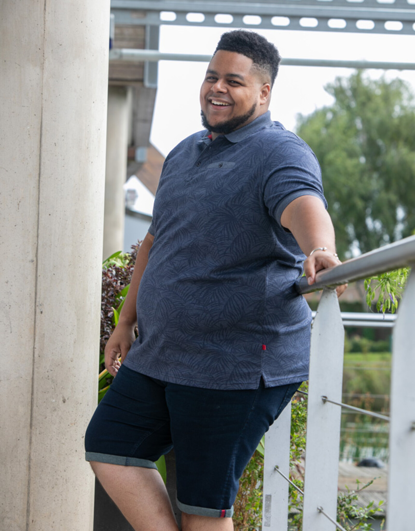 D-555 POLOUTTOXETER-D555 Aop Leaf Print korte mouw