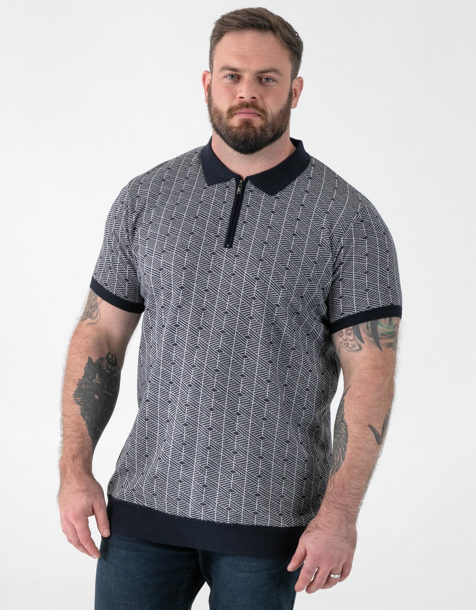 D-555 POLO shirt PERRY-D555 Jacquard gebreid met 1/4 rits