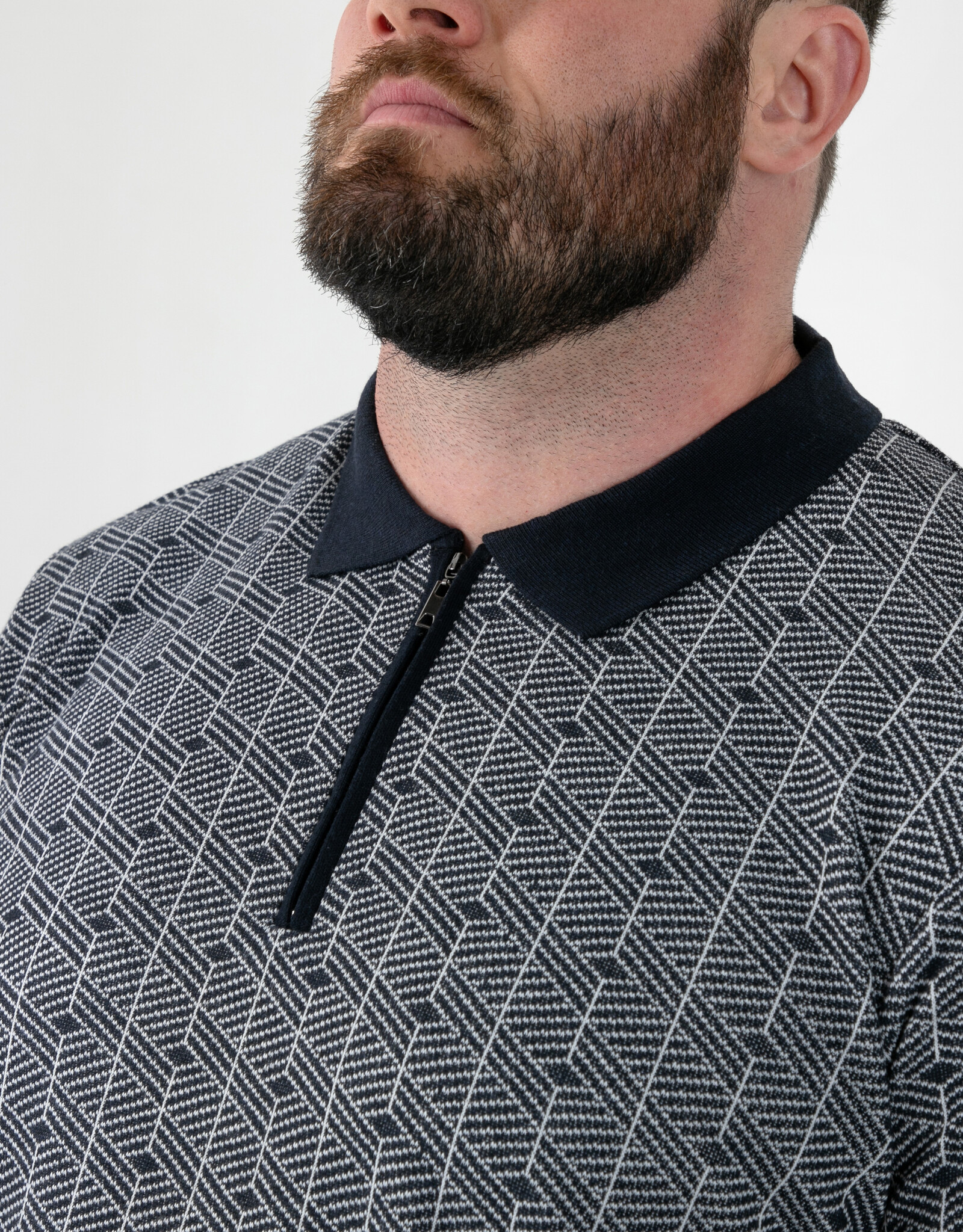 D-555 POLO shirt PERRY-D555 Jacquard gebreid met 1/4 rits