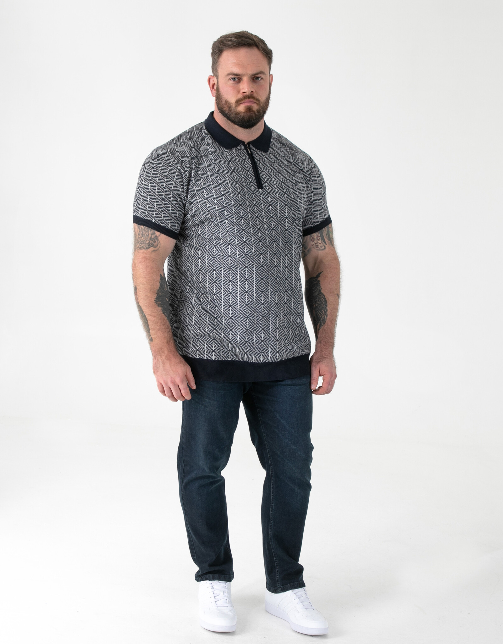 D-555 POLO shirt PERRY-D555 Jacquard gebreid met 1/4 rits