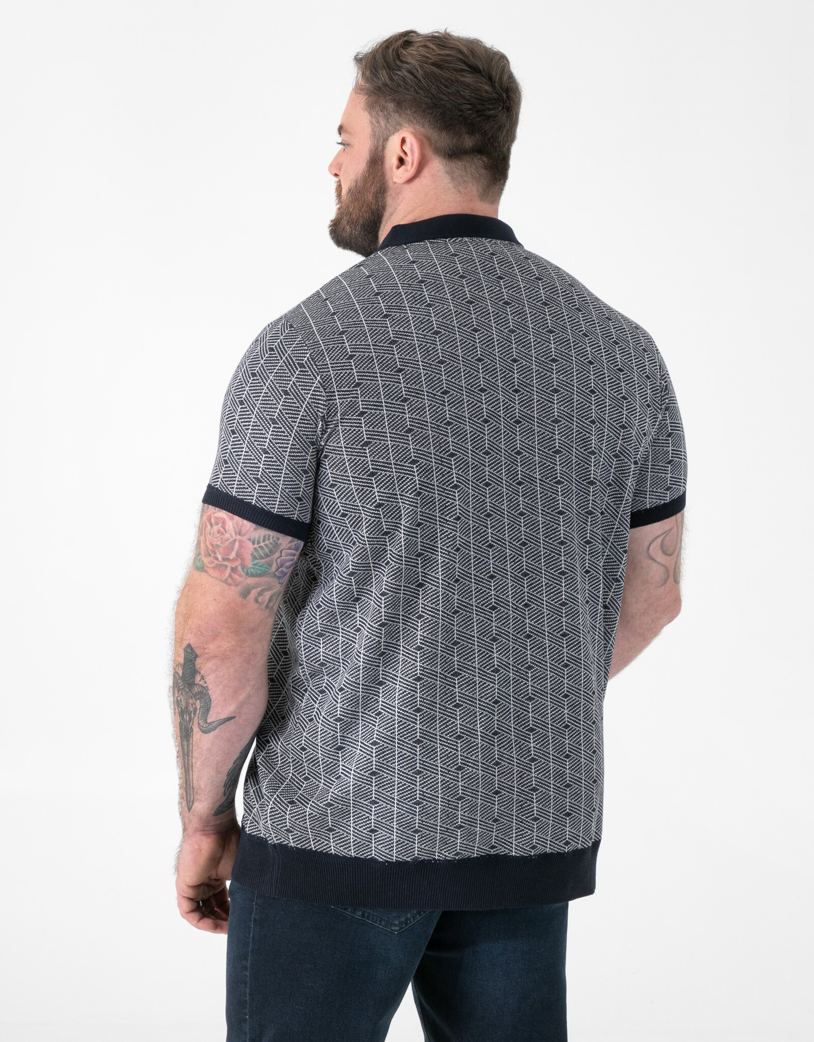 D-555 POLO shirt PERRY-D555 Jacquard gebreid met 1/4 rits