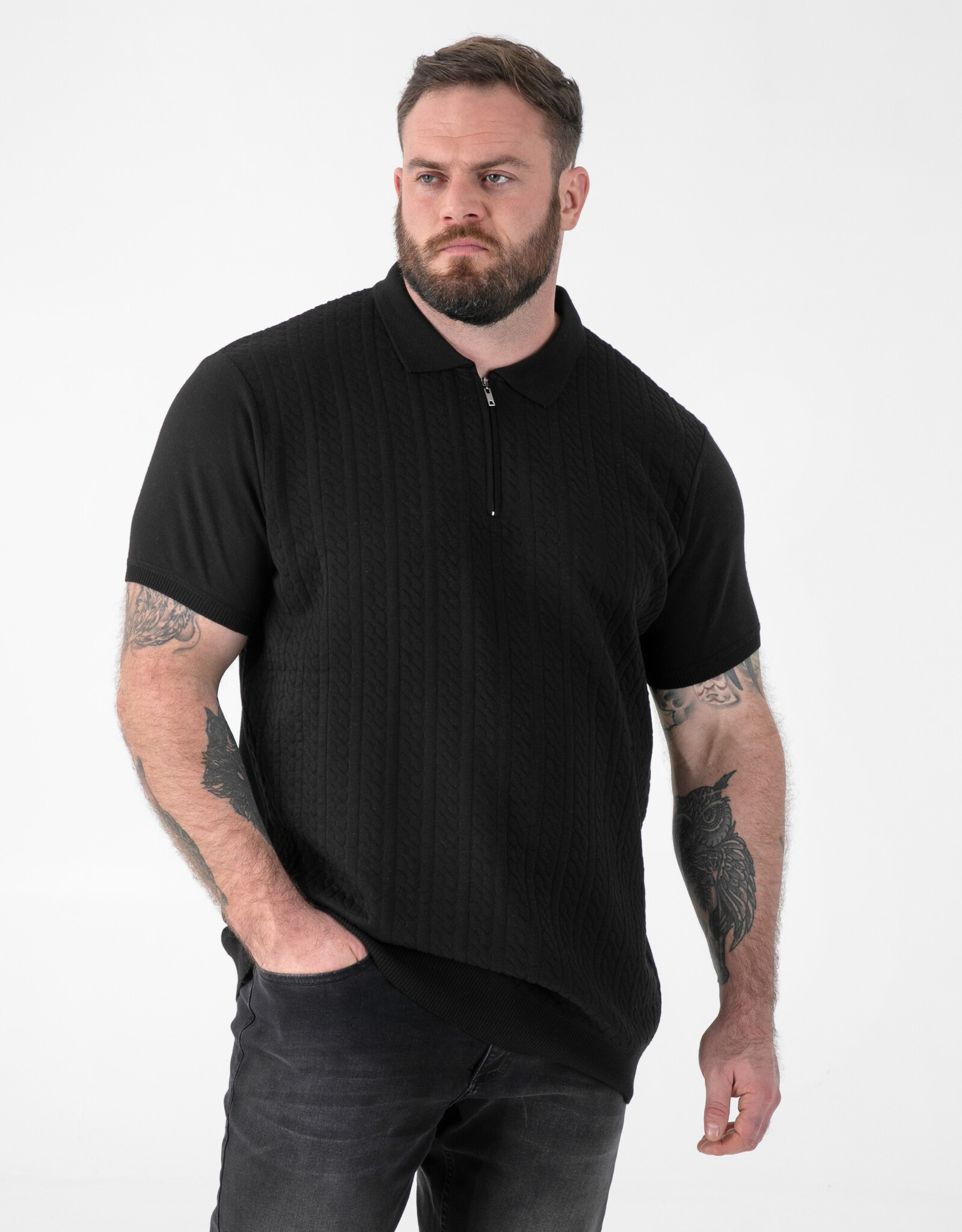 D-555 POLO shirt KENNEDY-D555 Jacquard gebreid met 1/4 rits