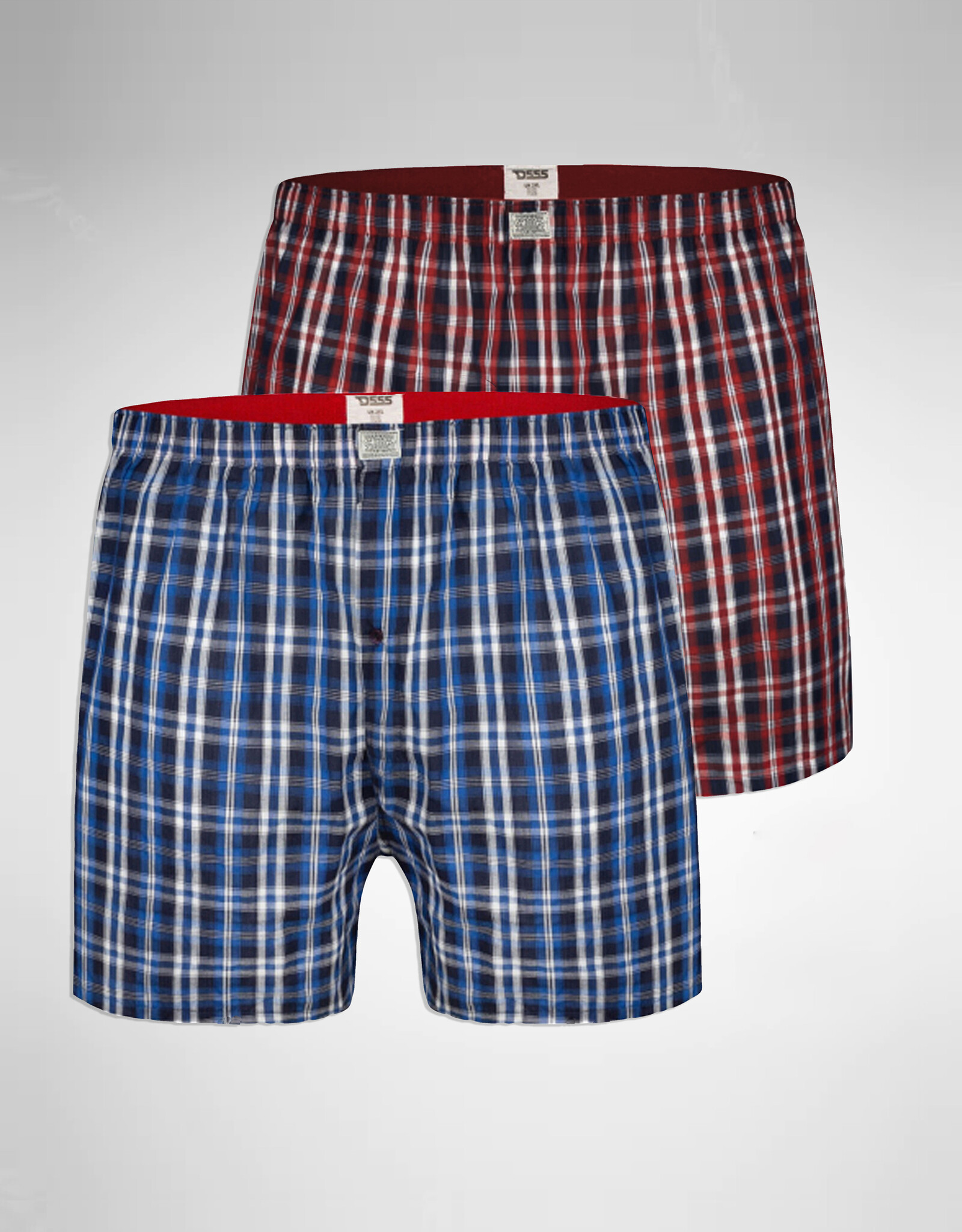 D-555 BOXERSHORTS geruit 2-pack 'Plaid' navy/rood