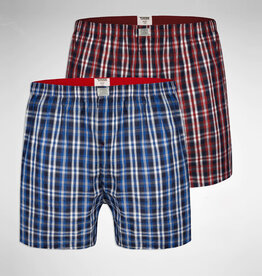 D-555 BOXERSHORTS geruit 2-pack 'Plaid' navy/rood