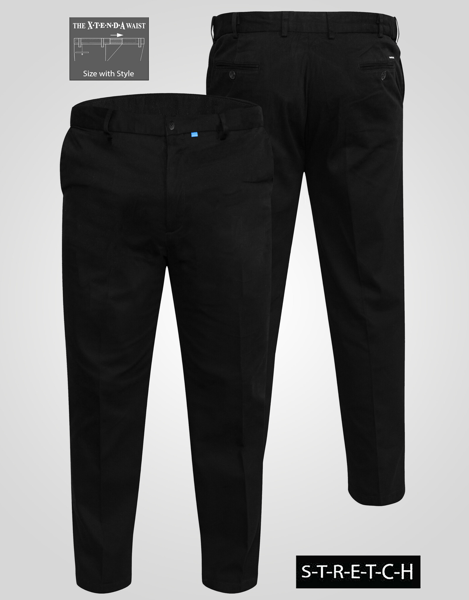 D-555 CHINO met comfort taille 'Bruno' zwart