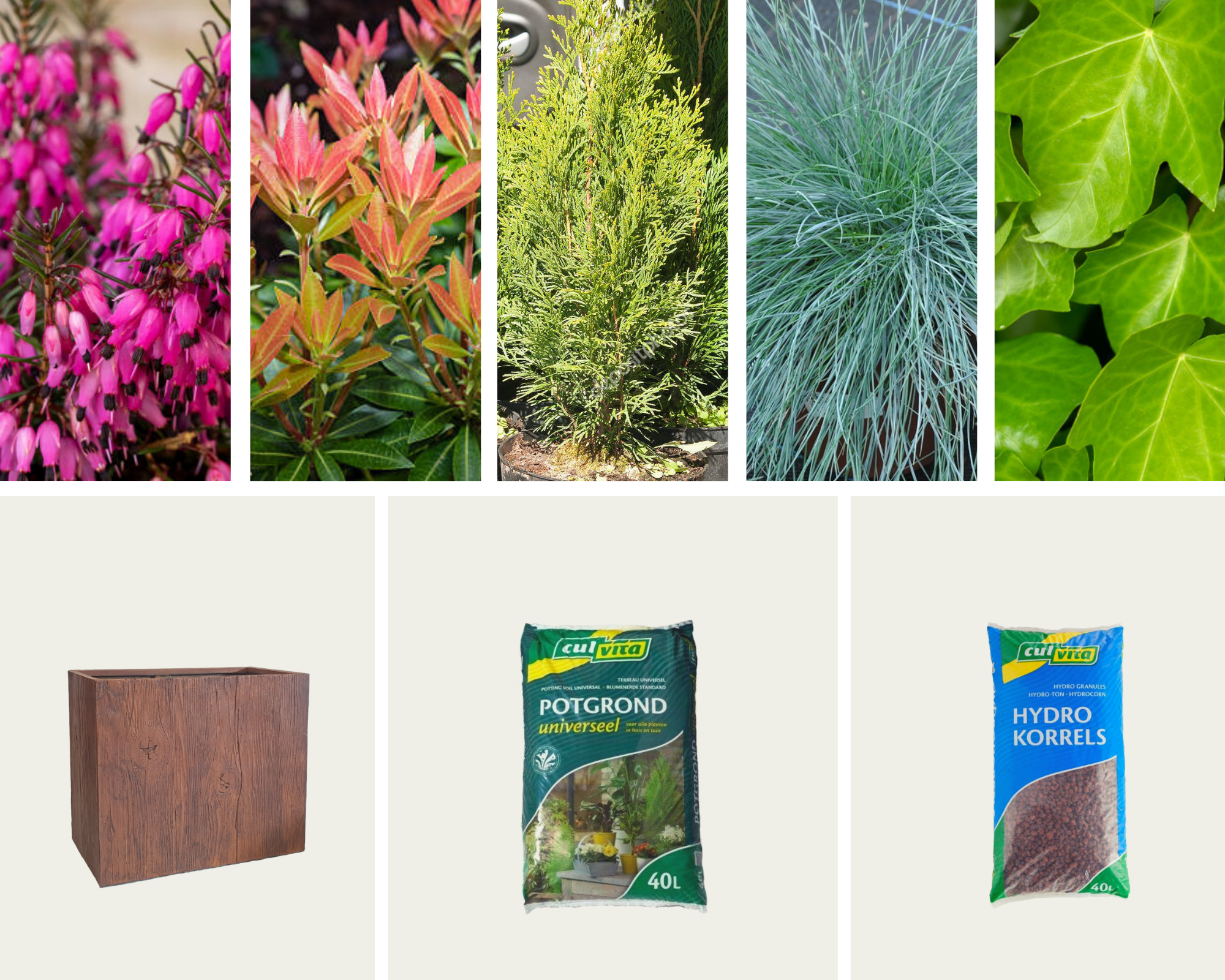 Gevulde plantenbak - Ivara plantenbak donker hout (L)50 x (B)20 x (H)40 cm