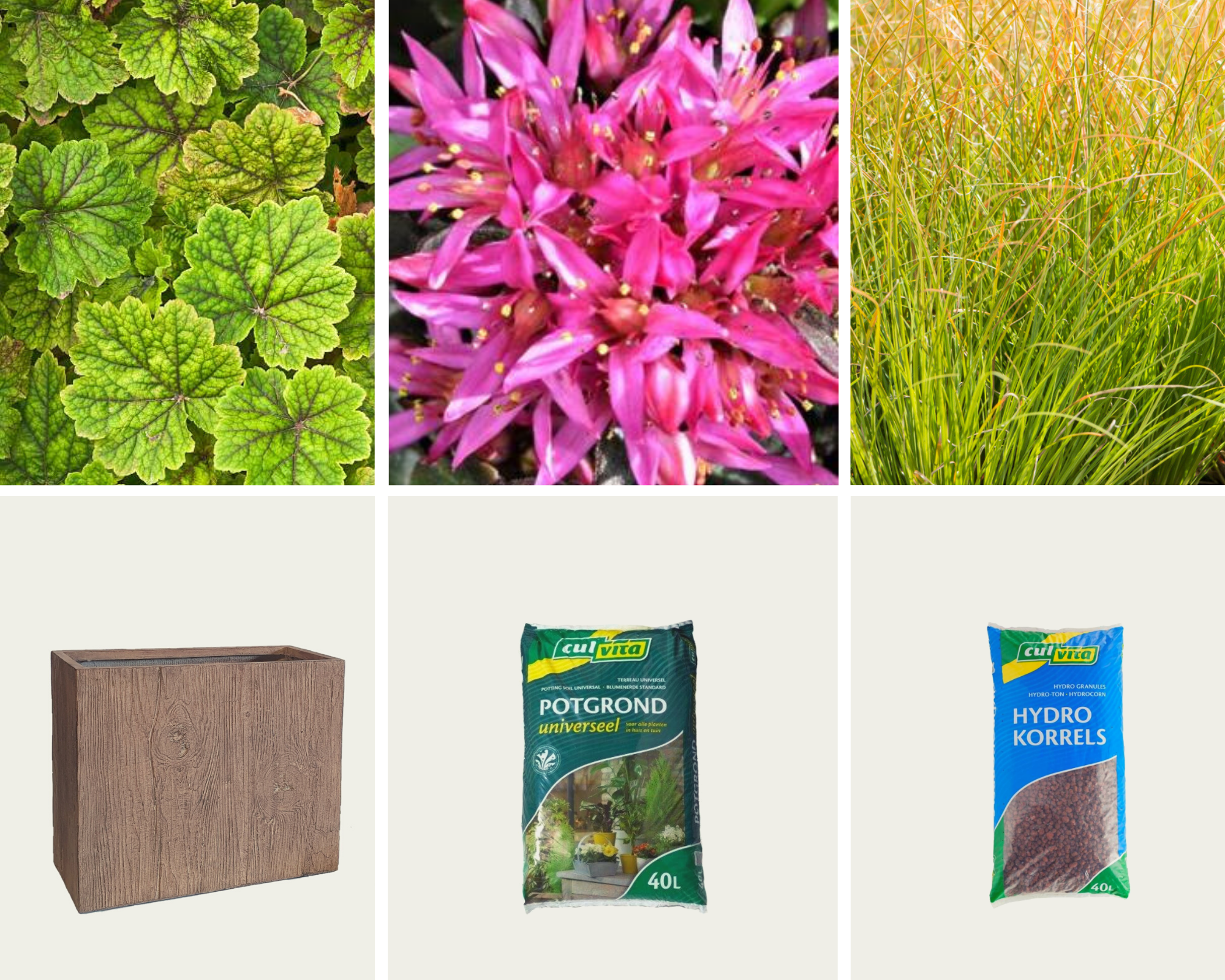 Gevulde plantenbak - Ivara plantenbak licht hout (L)60 x (B)30 x (H)50 cm