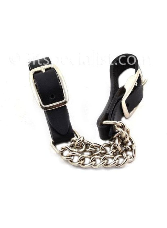 Double curb chain with leather closures, black