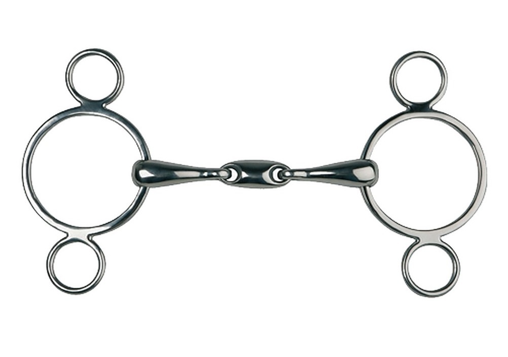 Wassertrense Doppelt Gebrochen PESSOA 3-Ring - Edelstahl Für Pferde