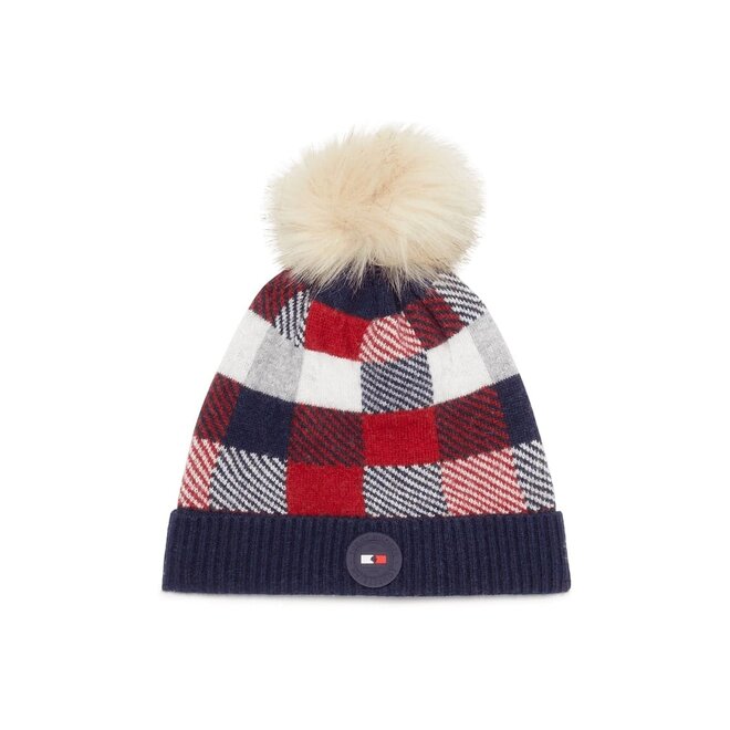 Check Knit Pompom Beanie