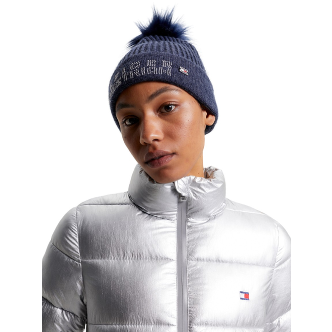 Rib Knit Pom Pom Beanie Indigo Blue