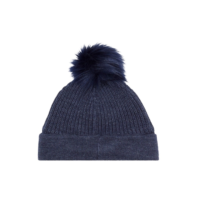 Rib Knit Pom Pom Beanie Indigo Blue