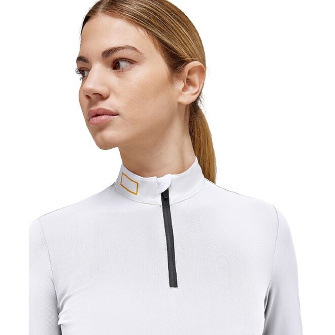 Zip Show Shirt Langarm Damen Weiß