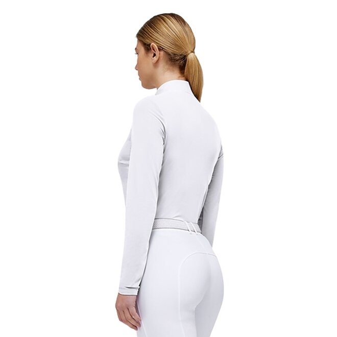 Zip Show Shirt Langarm Damen Weiß