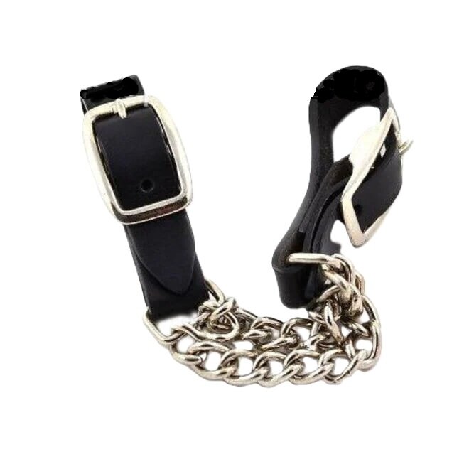 Double curb chain with leather closures, black