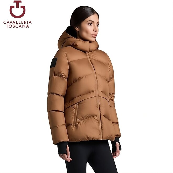 Hooded Down Parka Dames Camel