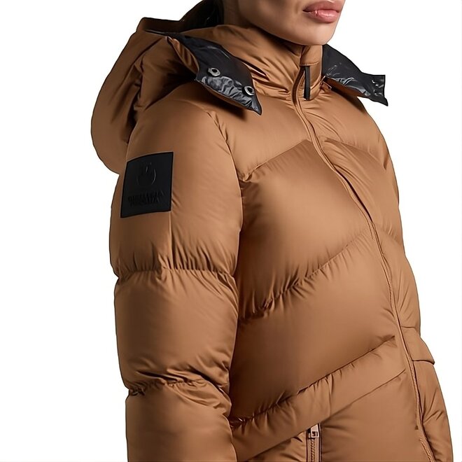 Hooded Down Parka Dames Camel
