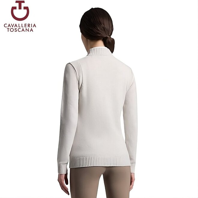 Wool Half Zip Turtleneck Sweater Women Cream
