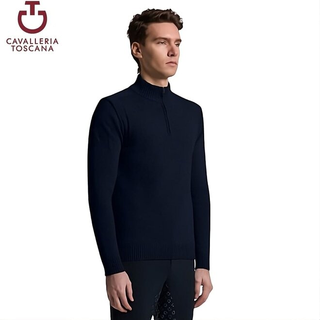 Wollen Trui Met Halve Rits Heren Navy