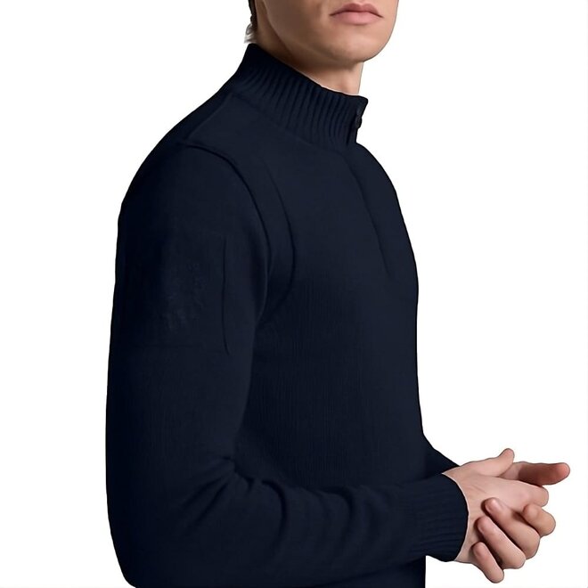 Wool Half Zip Sweater Men Navy