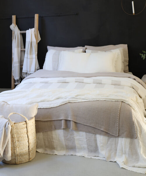 Noa duvet cover stripe Off White-Beie