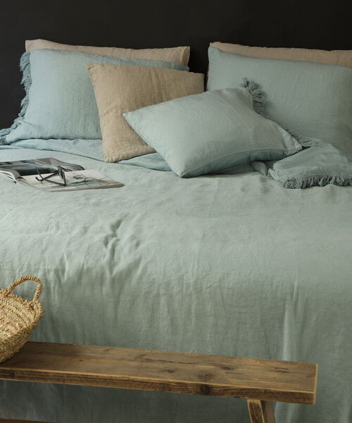 Loulou linnen dekbedovertrek Ocean Green