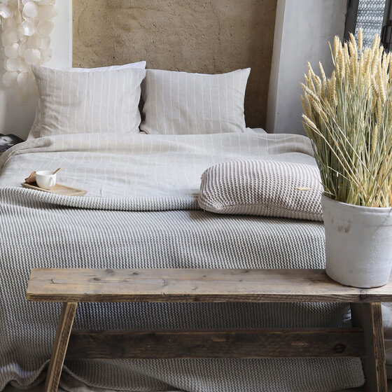 Noa duvet cover stripe Beige-Off White small stripe