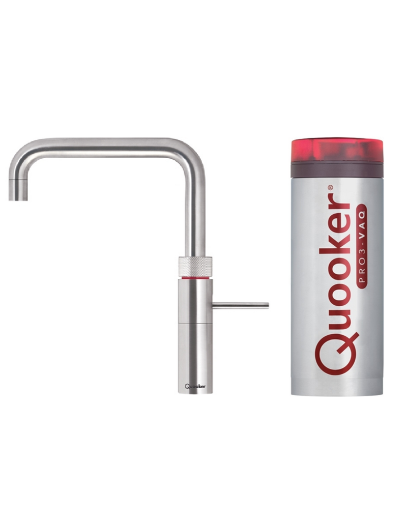 Quooker BE Flex Square Robinet D'eau Bouillante - Bec Pivotant Extractible Reservoir Pro3 Eau Bouillante Inox
