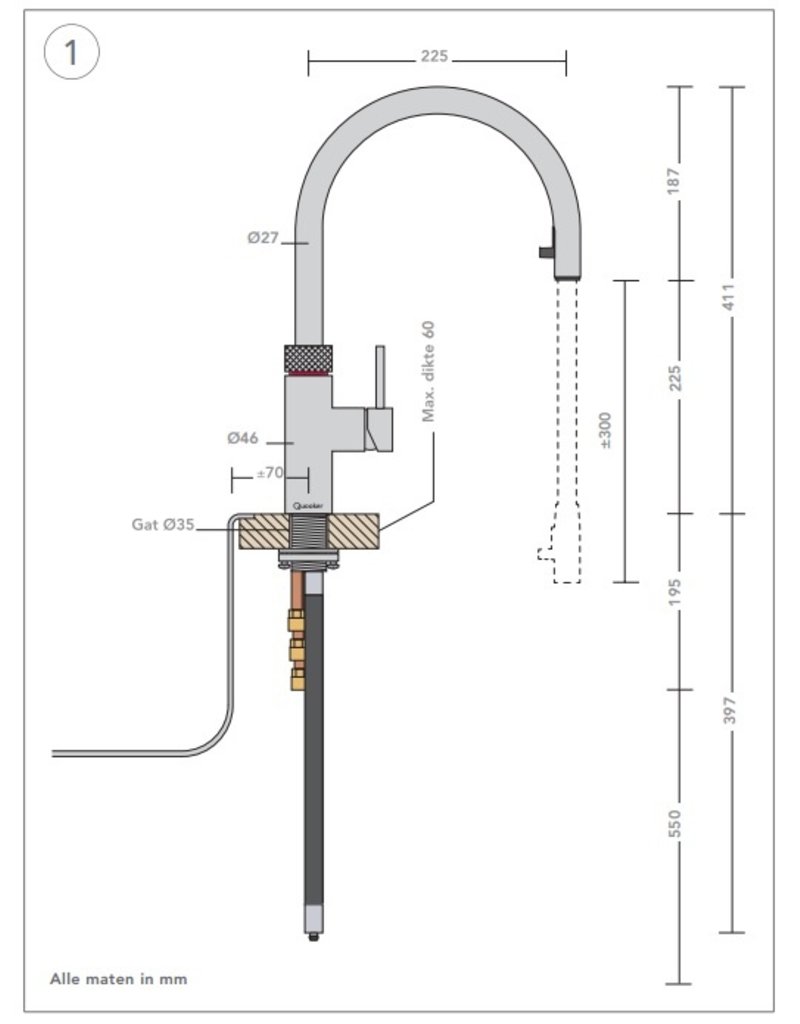 Quooker kranen Quooker Flex RVS met PRO3-VAQ reservoir