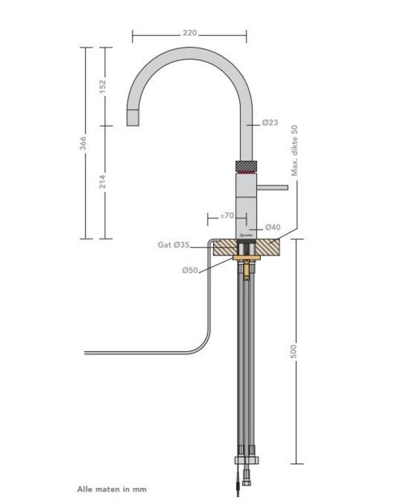 Quooker kranen Quooker CUBE met Fusion Round RVS en Combi 2.2 reservoir