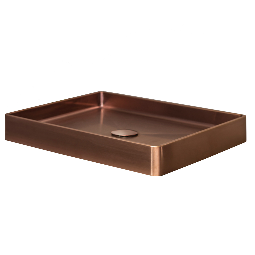 Qisani Copper wastafel 52x41 met vaste plug - CreateMyOwn.nl