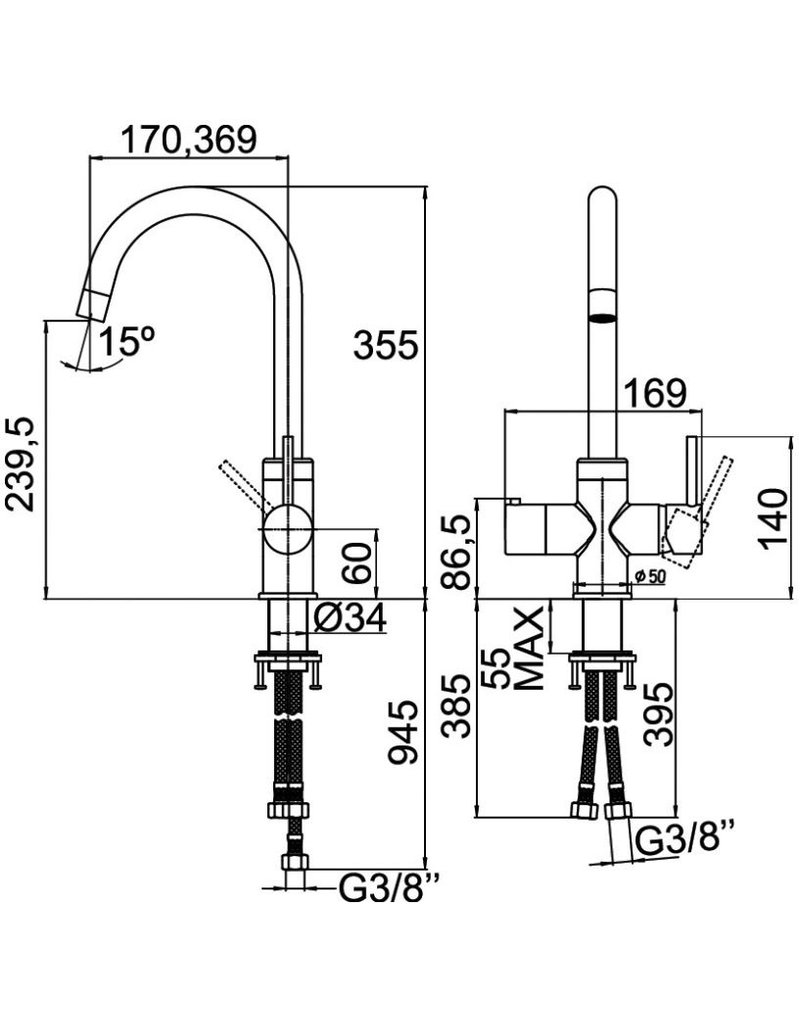 Selsiuz kranen Selsiuz Rond Chroom met TITANIUM Combi (Extra) boiler