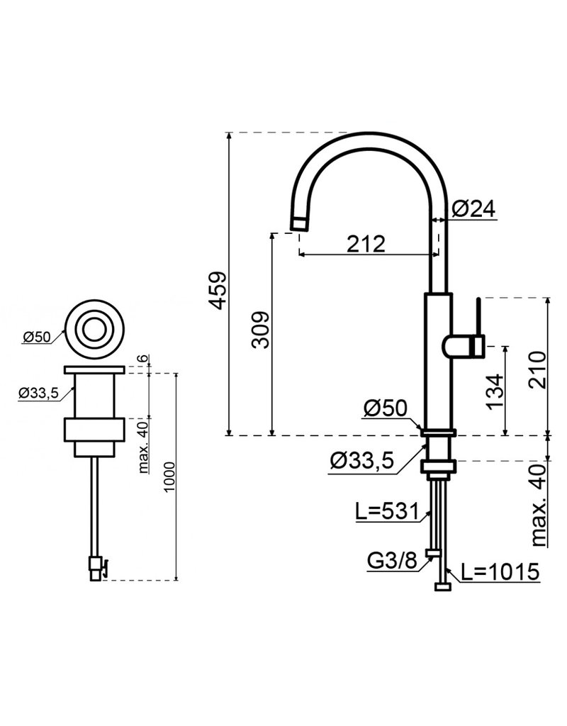 Selsiuz kranen Selsiuz by Gessi 3 in 1 Gun Metal Zwart 350355 met TITANIUM Combi (Extra) boiler